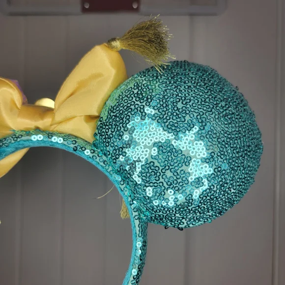 Disney Parks Aladdin Magic Carpet Themed Sequin Teal Minnie Mouse Ears Headband - Picture 13 of 14